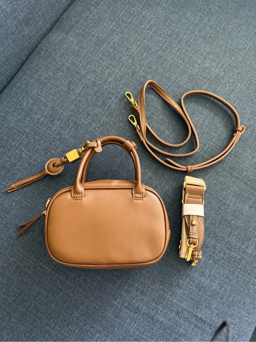 Zara Mini Leather Crossbody Bag in Brown with Gold Hardware
